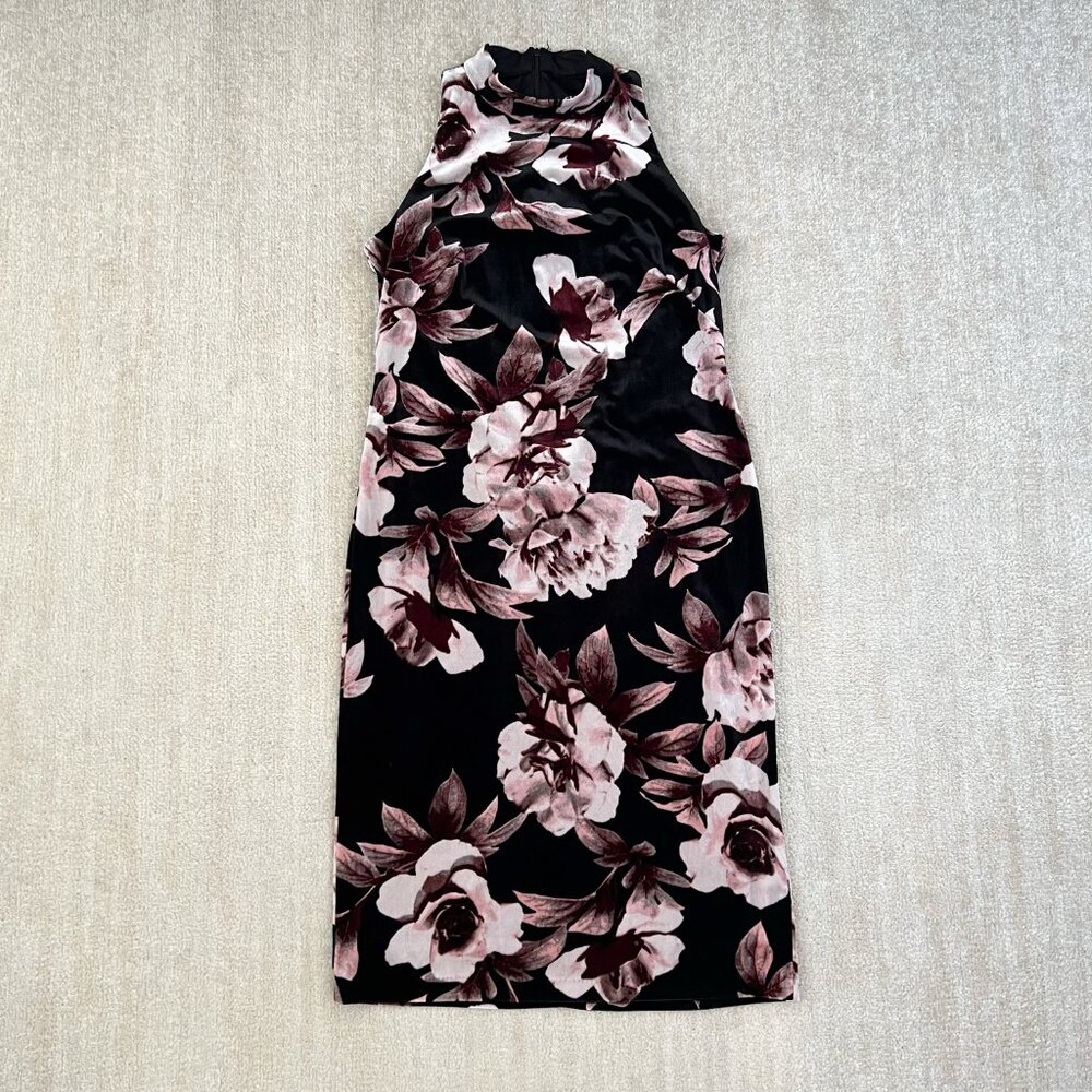 SLNY Floral Black Velvet Sleeveless Dress 10
